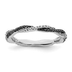 LIV Platinum Sterling Silver Black White Diamonds Eternity Stackable Band Ring Sz 9
