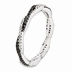 LIV Platinum Sterling Silver Black White Diamonds Eternity Stackable Band Ring Sz 9