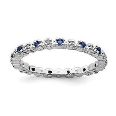 LIV Platinum Sterling Silver Blue Sapphire Diamonds Eternity Stackable Band Ring