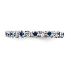 LIV Platinum Sterling Silver Blue Sapphire Diamonds Eternity Stackable Band Ring