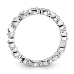 LIV Platinum Silver & White Diamonds Eternity Halo Stackable Band Ring