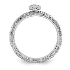 LIV Platinum Sterling Silver & Diamonds Heart Halo Cable Stackable Band Ring