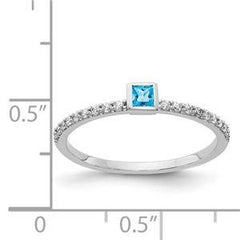 LIV 14k White Gold & Diamonds Blue Topaz Princess Cut Halo Stackable Band Ring