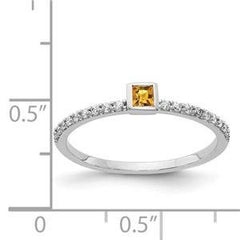 LIV 14k White Gold & Diamonds Yellow Citrine Princess Halo Stackable Band Ring