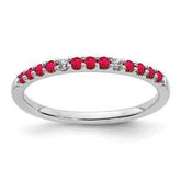 LIV 14k White Gold Pave Diamonds & Red Ruby 2mm Wide Stackable Band Ring Gift