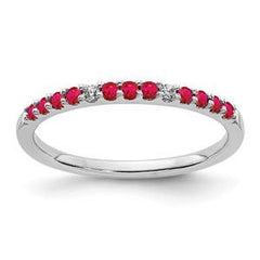LIV 14k White Gold Pave Diamonds & Red Ruby 2mm Wide Stackable Band Ring Gift