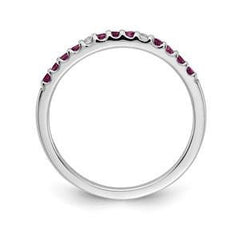 LIV 14k White Gold Pave Diamonds & Red Ruby 2mm Wide Stackable Band Ring Gift