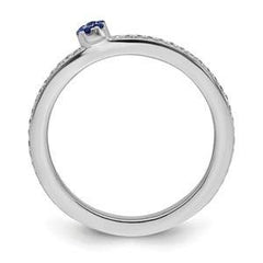 LIV 14k White Gold Pave Diamonds & Blue Sapphire 2mm Wide Stackable Band Ring