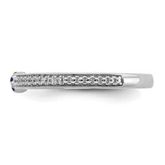 LIV 14k White Gold Pave Diamonds & Blue Sapphire 2mm Wide Stackable Band Ring