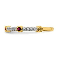 LIV 14k Yellow Gold Pave Diamonds & Halo Red Ruby 2mm Wide Stackable Band Ring