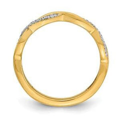 LIV 14k Yellow Gold & Diamonds Pave Braided Design 2mm Wide Stackable Band Ring