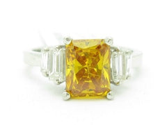 LIV Solid Platinum Genuine White Diamond Golden Citrine 5 Stone Design Ring New Gift