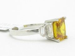 LIV Solid Platinum Genuine White Diamond Golden Citrine 5 Stone Design Ring New Gift