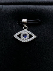LIV Platinum Sterling Silver Blue & White Sapphire Evil Eye Halo Layer Necklace Gift