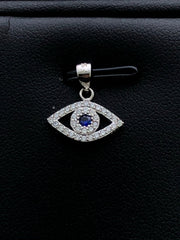 LIV Platinum Sterling Silver Blue & White Sapphire Evil Eye Halo Layer Necklace Gift