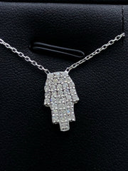 LIV Platinum Sterling Silver White Sapphire Hamsa Hand of God Pave Necklace Gift