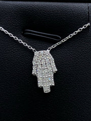 LIV Platinum Sterling Silver White Sapphire Hamsa Hand of God Pave Necklace Gift