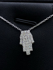 LIV Platinum Sterling Silver White Sapphire Hamsa Hand of God Pave Necklace Gift
