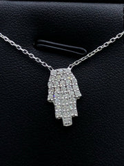 LIV Platinum Sterling Silver White Sapphire Hamsa Hand of God Pave Necklace Gift
