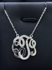 LIV Platinum Sterling Silver Pave White Sapphire Initial J Design Monogram Necklace