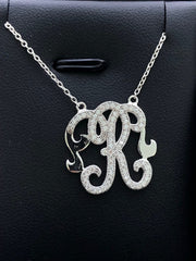 LIV Platinum Sterling Silver Pave White Sapphire Initial R Design Monogram Necklace