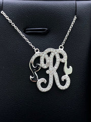 LIV Platinum Sterling Silver Pave White Sapphire Initial R Design Monogram Necklace