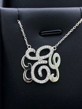 LIV Platinum Sterling Silver Pave White Sapphire Initial E Design Monogram Necklace