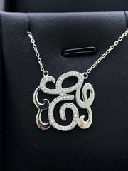 LIV Platinum Sterling Silver Pave White Sapphire Initial E Design Monogram Necklace