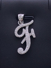 LIV Platinum Sterling Silver Pave White Sapphire Initial F Script Halo Necklace Gift