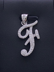 LIV Platinum Sterling Silver Pave White Sapphire Initial F Script Halo Necklace Gift
