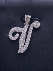 LIV Platinum Sterling Silver Pave White Sapphire Initial V Script Halo Necklace Gift
