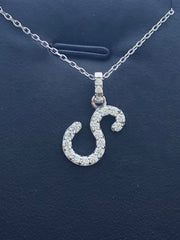 LIV 14k White Gold Genuine Diamonds Initial S Script Design Pave Halo Necklace Gift