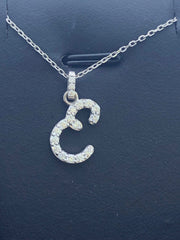 LIV 14k White Gold Genuine Diamonds Initial E Script Design Pave Halo Necklace Gift
