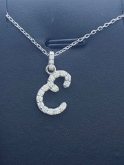 LIV 14k White Gold Genuine Diamonds Initial E Script Design Pave Halo Necklace Gift