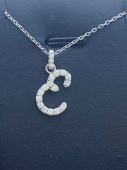 LIV 14k White Gold Genuine Diamonds Initial E Script Design Pave Halo Necklace Gift