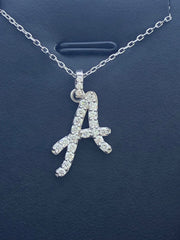 LIV 14k White Gold Genuine Diamonds Initial A Script Design Pave Halo Necklace Gift