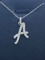 LIV 14k White Gold Genuine Diamonds Initial A Script Design Pave Halo Necklace Gift