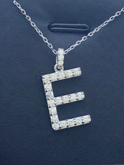 LIV 14k White Gold Genuine Diamonds Initial E Large Block Design G/VS1 Necklace Gift