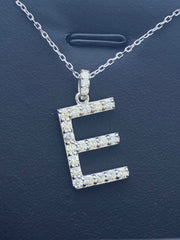 LIV 14k White Gold Genuine Diamonds Initial E Large Block Design G/VS1 Necklace Gift