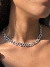 LIV Platinum Sterling Silver Baguette White Sapphire 12mm Cuban Link Choker Necklace