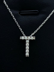 LIV 14k White Gold Genuine Diamonds Initial T Large Block Design G/VS1 Necklace Gift