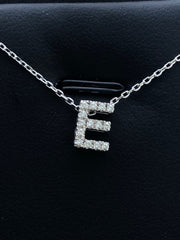 LIV 14k White Gold Genuine Diamonds Initial E Small Block Design G/VS1 Necklace Gift