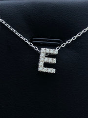 LIV 14k White Gold Genuine Diamonds Initial E Small Block Design G/VS1 Necklace Gift