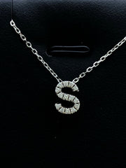 LIV 14k White Gold Genuine Diamonds Initial S Small Block Design G/VS1 Necklace Gift
