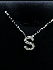 LIV 14k White Gold Genuine Diamonds Initial S Small Block Design G/VS1 Necklace Gift