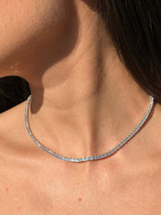 LIV Platinum Sterling Silver White Sapphire Asscher Cut Classic Tennis Necklace 18"L Gift
