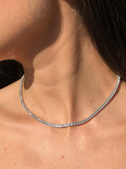 LIV Platinum Sterling Silver White Sapphire Asscher Cut Classic Tennis Necklace 16"L