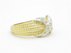 LIV 14k Two Tone Yellow Gold Genuine Diamond Cable Design Pave X Band Ring