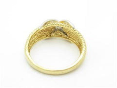 LIV 14k Two Tone Yellow Gold Genuine Diamond Cable Design Pave X Band Ring
