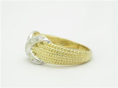LIV 14k Two Tone Yellow Gold Genuine Diamond Cable Design Pave X Band Ring